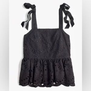 J. Crew Black Tie Shoulder Eyelet Top